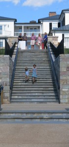 Dramatic steps from estate house to the pergola--flower girl and ring bearer at the rehearsal