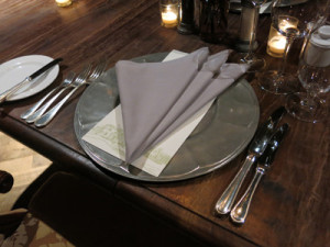 Table setting in the wine cellar, Keswick Hall