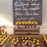 Honey display at wedding reception--gifts for the guests